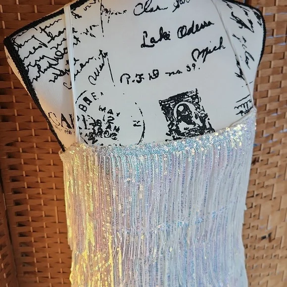 Elegant White Fringe Mini Dress - Picture 7 of 16